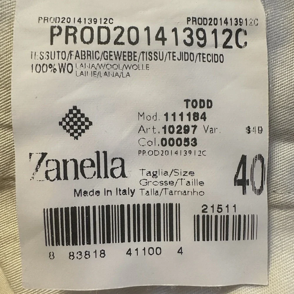 ZANELLA Men's Grey TODD Flat Front Wool Dress Pants 40X26(read) Graph Check(?)‎